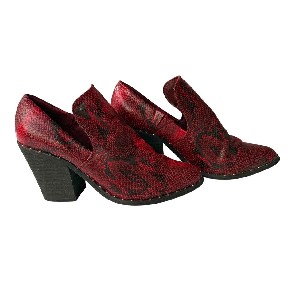 Very G‎ Red Snakeskin Print Pointed Toe Block Heel Booties VGLB0148-634 Size 9.5